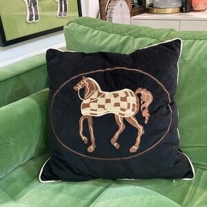 Embroidered Equestrian Velvet Accent Pillow